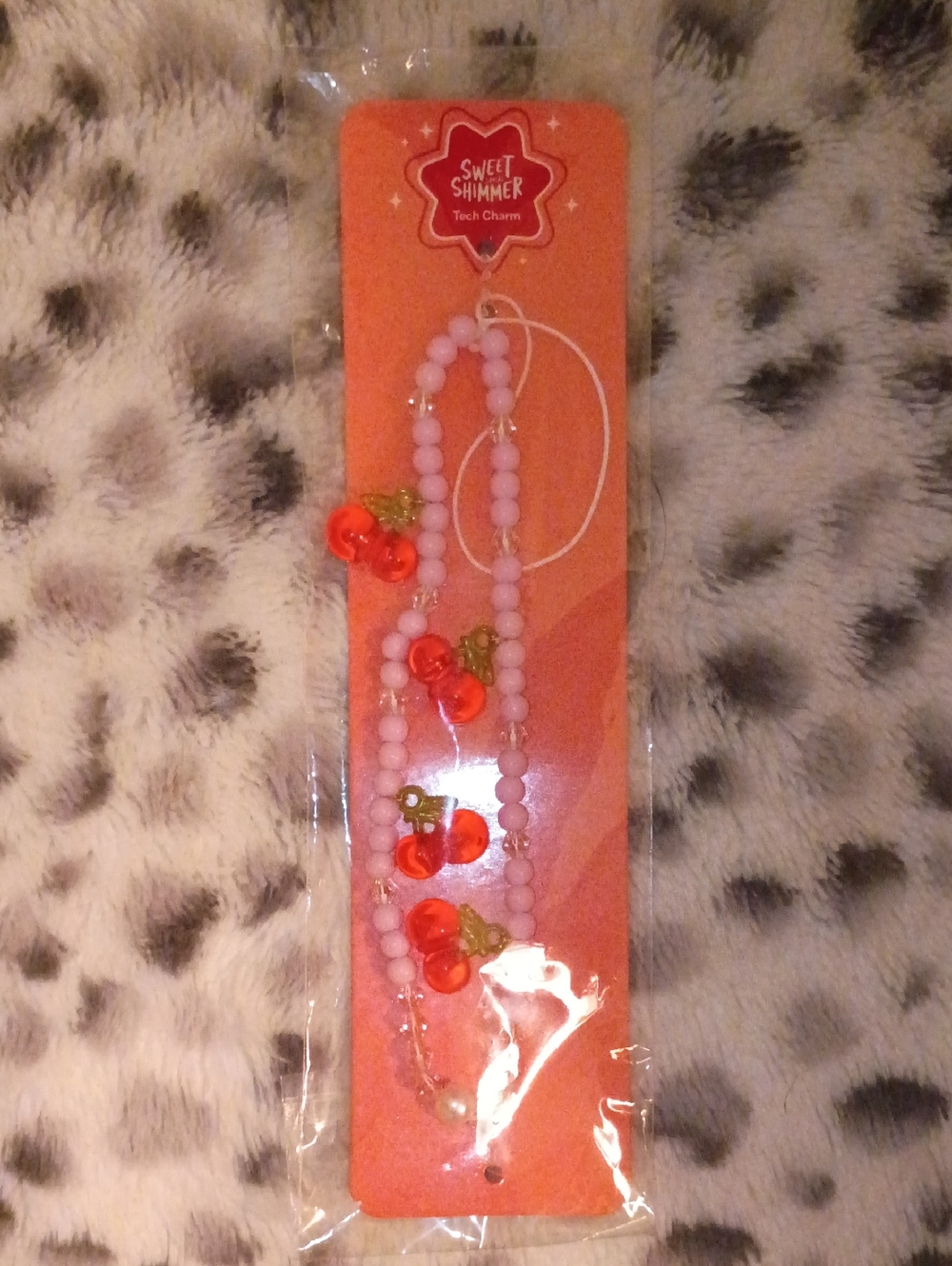Sweet Shimmer Pink Beaded Cherry Charm Phone Wristlet